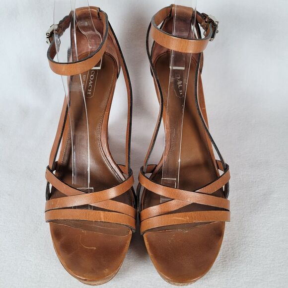 Coach Womens Maleena Vachetta Wedge Strap Sandals Size 10 Brown Beachy Festival - Picture 2 of 7